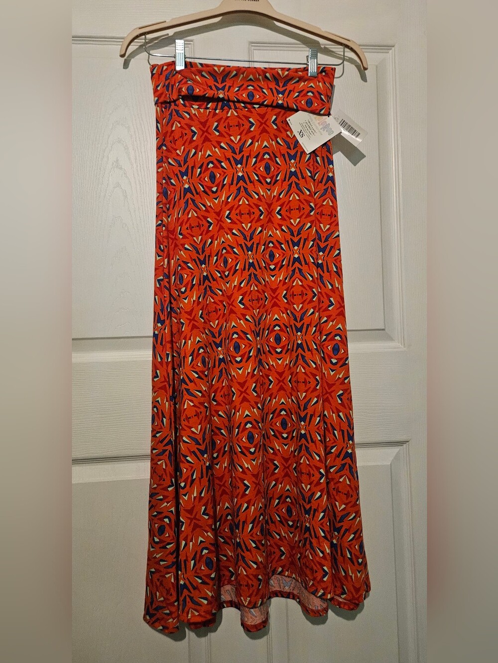 LuLaRoe XS Maxi Skirt NWT Red Blue Green Geometric Print Fold Over Waist Boho St
